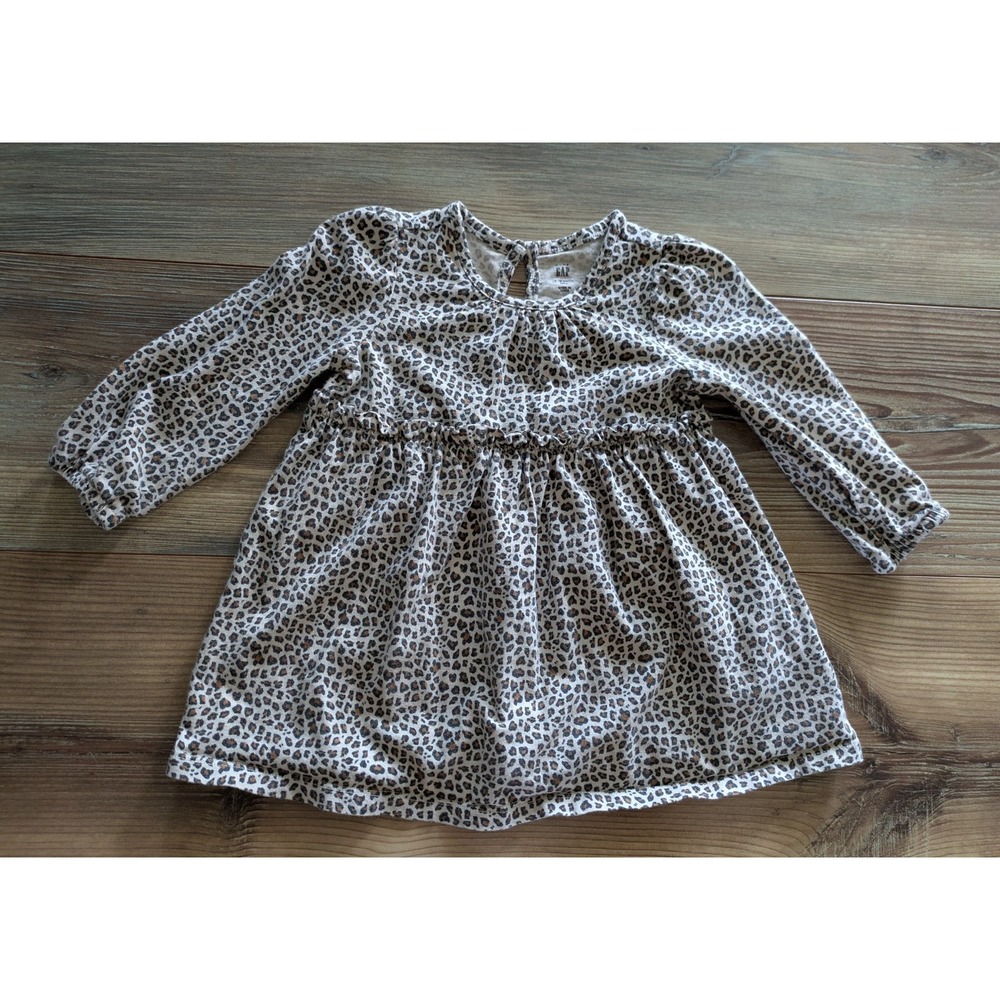 Baby Gap Toddler Girl Leopard Print Ruffle Long Sleeve Dress 18-24 Months